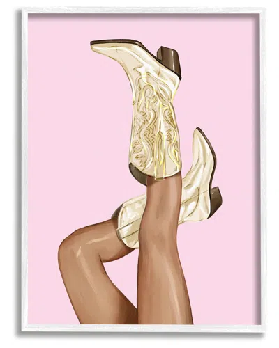 STUPELL PINK COUNTRY COWGIRL BOOTS FRAMED GICLEE WALL ART BY ZIWEI LI