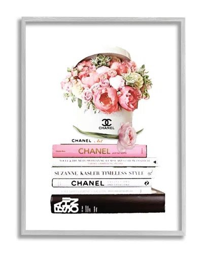 Stupell Pink Florals In Hat Box Glam Fashion Books Gray Wall Art In White