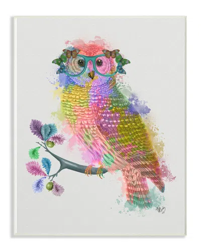 Stupell Rainbow Splash Owl In Glasses By Fab Funky Art On Wood