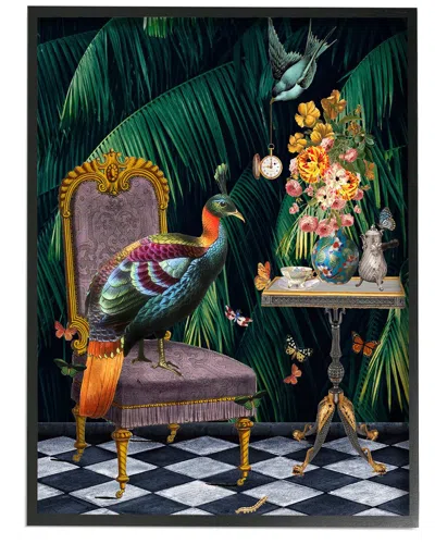 STUPELL REGAL PEACOCK ON CHAIR FALLING PALM FRONDS BY ERIKA C. BROTHERS WALL ART