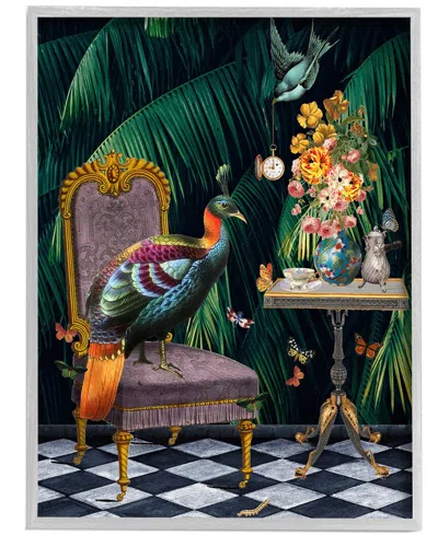 STUPELL REGAL PEACOCK ON CHAIR FALLING PALM FRONDS BY ERIKA C. BROTHERS WALL ART