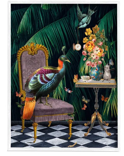 STUPELL REGAL PEACOCK ON CHAIR FALLING PALM FRONDS BY ERIKA C. BROTHERS WALL ART