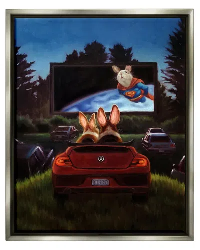 STUPELL ROMANTIC BUNNY MOVIE DRIVE-IN FRAMED FLOATER CANVAS WALL ART BY LUCIA HEFFERNAN