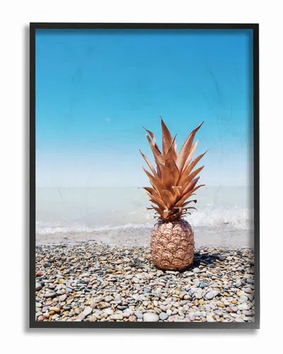 Stupell Rose Gold Metallic Pineapple On Beach With Blue Sky By Daphne Polselli Framed Art