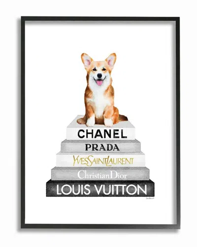 STUPELL STUPELL SMILING CORGI PUPPY ON GLAM FASHION ICON BOOK WALL ART