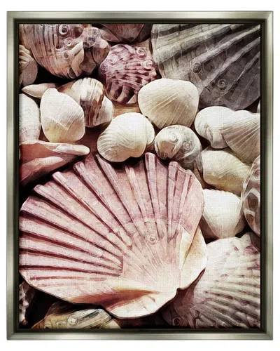 STUPELL STACKED COASTAL SEASHELLS FRAMED FLOATER CANVAS WALL ART BY ASHLEY ALDRIDGE