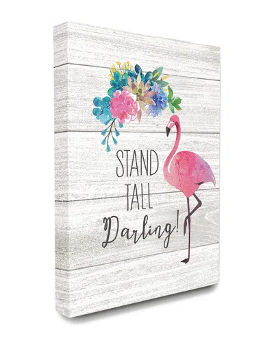 STUPELL STUPELL STAND TALL DARLING FLAMINGO FLORAL WATERCOLOR ON WHITE PLANKS