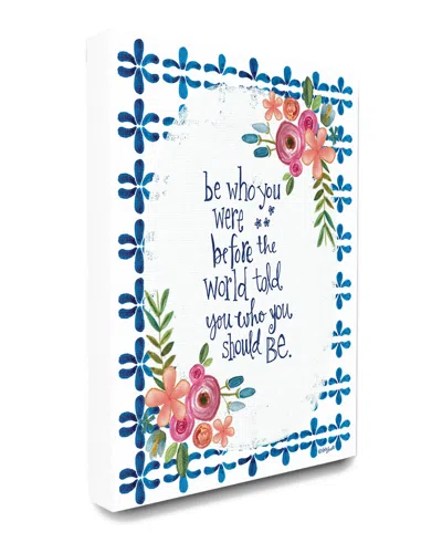 STUPELL STUPELL THE STUPELL HOME DECOR COLLECTION BE WHO YOU WERE FLORAL TYPOGRAPHY WITH BLUE AND WHITE TILE