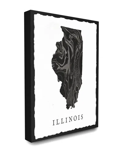 Stupell The  Home Decor Collection Black And Grey Marbled Paper Illinois State Silhouette