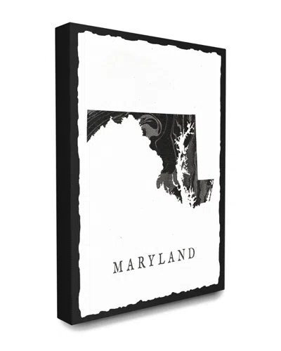 Stupell Home Decor Collection Black And Grey Marbled Paper Maryland State Silhouette