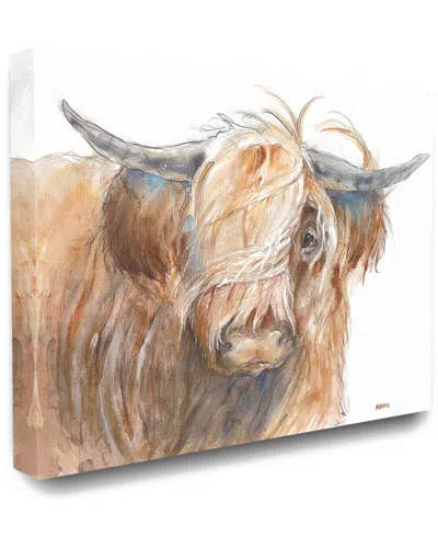 Stupell The  Home Decor Collection Brown Horned Bull With Wind Swept Long Hair Painting