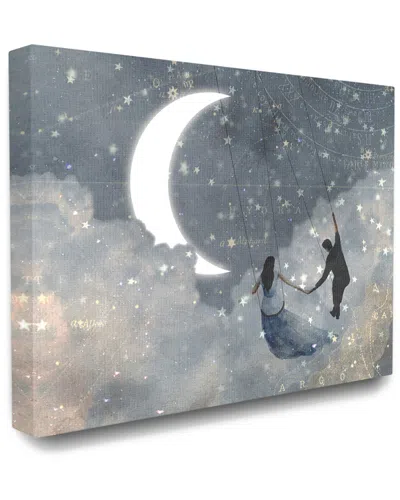 Stupell Home Decor Collection Grey And Blue Celestial Love Sky Swinging By The Crescent Moon And Stars