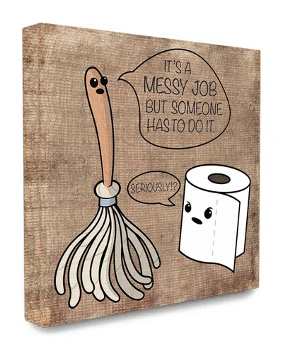 Stupell Toilet Paper & Mop Cartoon Humor Bath