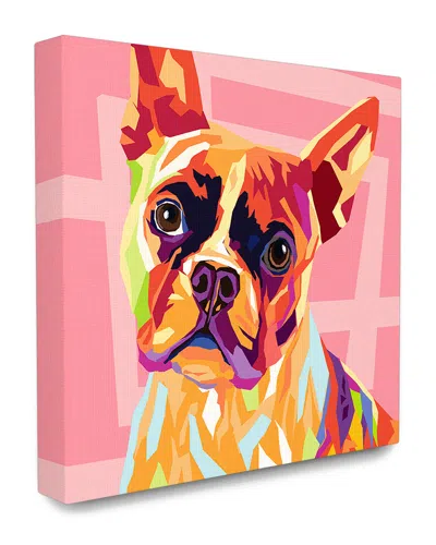 STUPELL STUPELL VIBRANT ABSTRACT POSTERIZED RAINBOW DOG WITH PINK PATTERN BACKGROUND