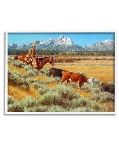 STUPELL WESTERN RANCH HORSE CATTLE FRAMED GICLEE WALL ART BY JIMMY DYER