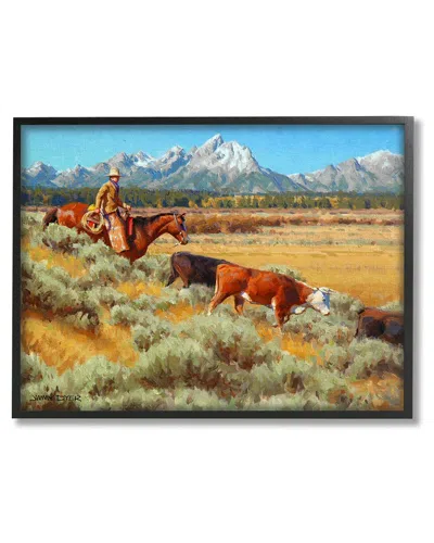 STUPELL WESTERN RANCH HORSE CATTLE FRAMED GICLEE WALL ART BY JIMMY DYER