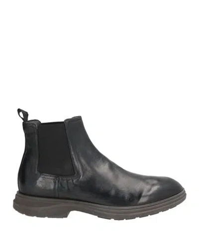 Sturlini Man Ankle Boots Black Size 10 Leather In Animal Print