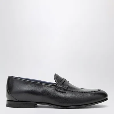 Sturlini Savio Navy Blue Leather Loafers In Black