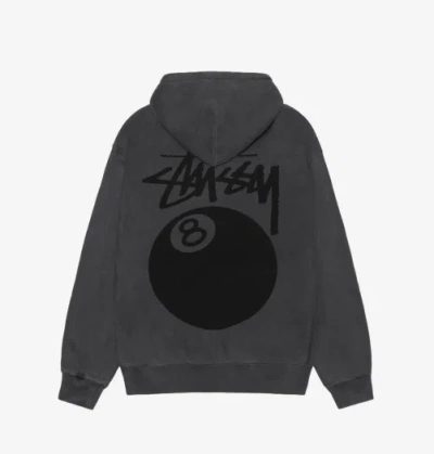 Pre-owned Stussy 8 Ball Pigment Dyed Zip Hoodie Black, 100% Authentic