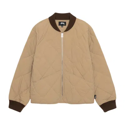 Pre-owned Stussy 8 Ball Quilted Liner Jacket 'brown' In Tan