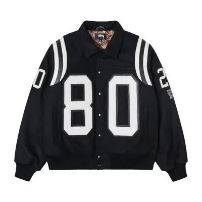 Pre-owned Stussy 80 Wool Varsity Jacket 'black'