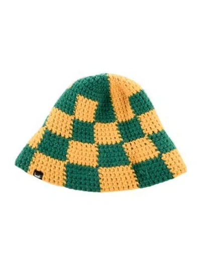 Pre-owned Stussy Acrylic Knit Check Patterned Bucket Hat In Green/yellow