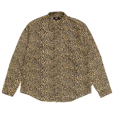 Pre-owned Stussy Animal Print Flannel Shirt 'leopard' | Yellow | Men's Size Xxl