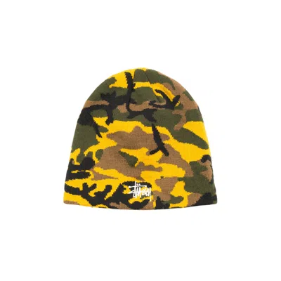 Pre-owned Stussy Basic Camo Knit Skullcap 'yellow Camo' | Men's Size Onesize