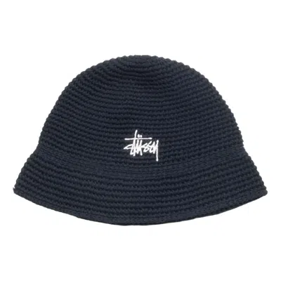 Stussy Basic Knit Bucket Hat 'black' In Blue
