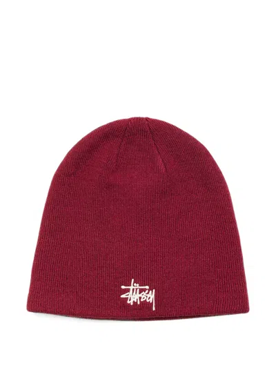 Stussy Basic Logo-embroidered Beanie Hat In Red