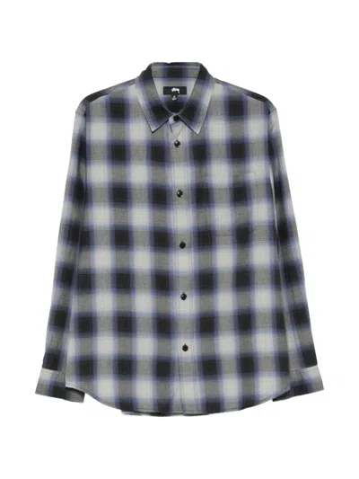 Stussy Check Shirt Chest Pocket Curved Hem Long Sleeves In Multi