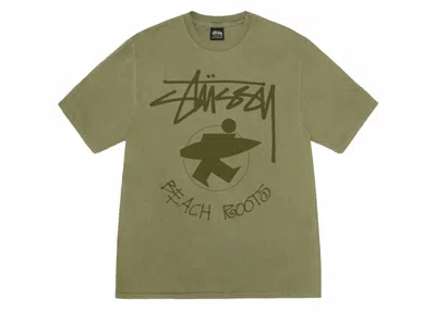 Pre-owned Stussy Beach Roots Pigment Dyed Tee Shirt In Olive