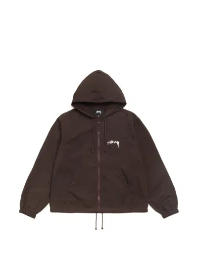 Stussy Beach Shell Logo-print Hooded Jacket In Animal Print