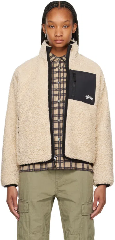 Stussy Beige & Black Embroidered Reversible Jacket