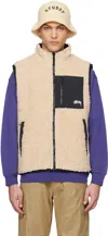 STUSSY BEIGE EMBROIDERED REVERSIBLE waistcoat