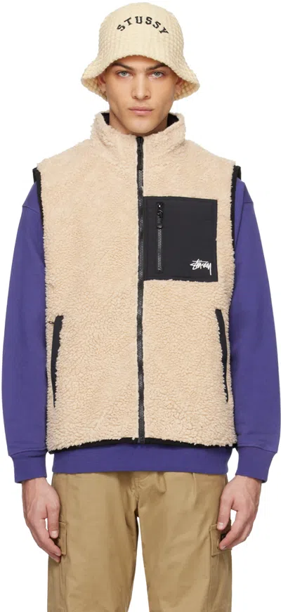 Stussy Beige Embroidered Reversible Vest In Beig Beige