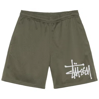 Pre-owned Stussy Big Basic Mesh Short 'olive' In Green