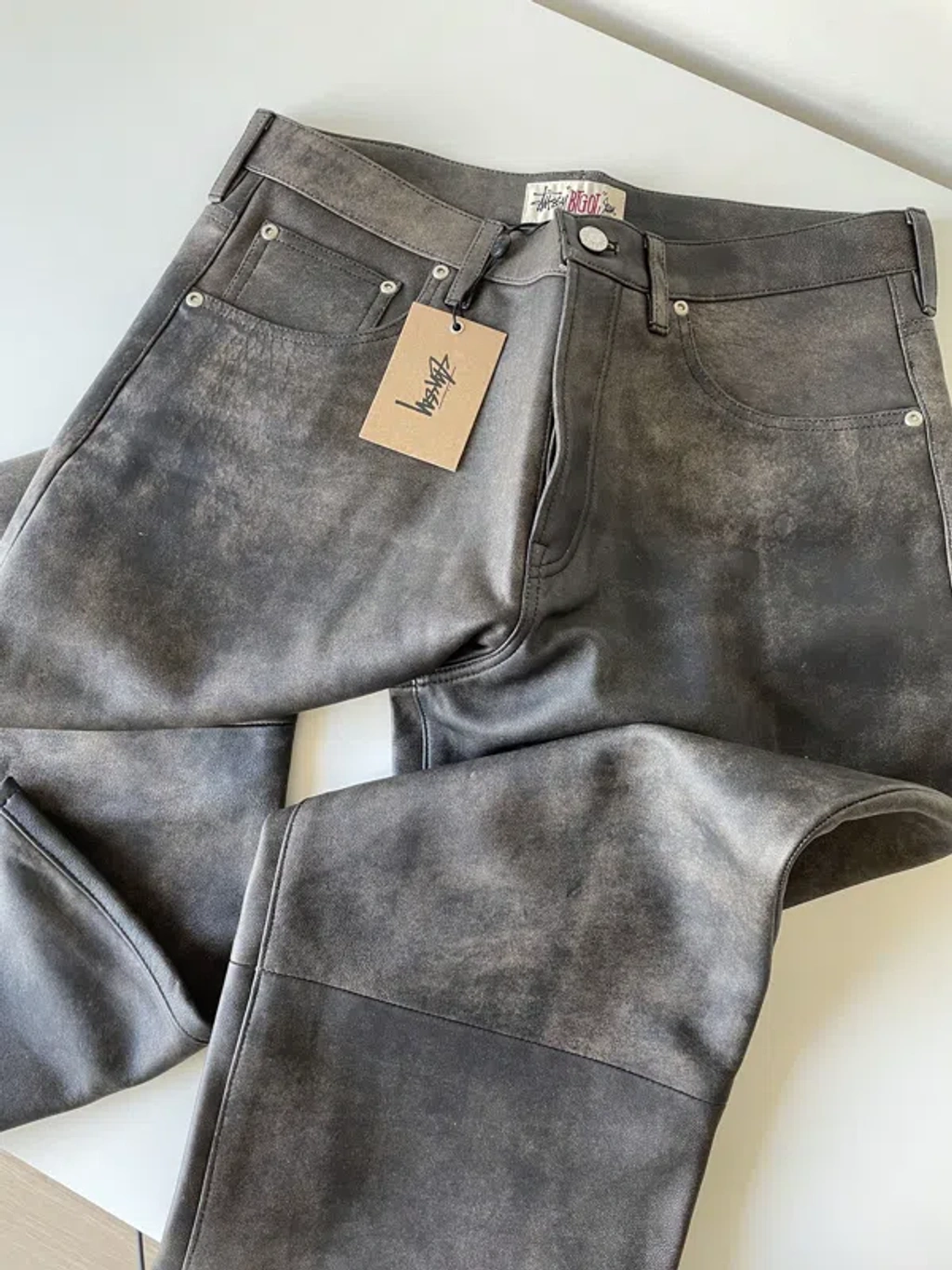 Pre-owned Stussy Big Ol Jean Stonewashed Leather In Brown Pre-owned Stussy Big Ol Jean Stonewashed Leather In Brown