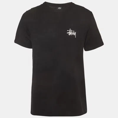 Pre-owned Stussy Black Logo Print Jersey Crewneck T-shirt M