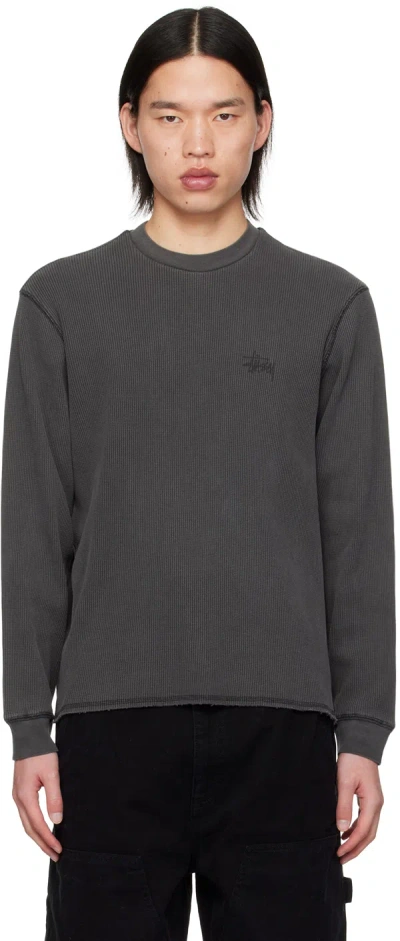 Stussy Black Thermal Sweatshirt In Wabl Washed Black