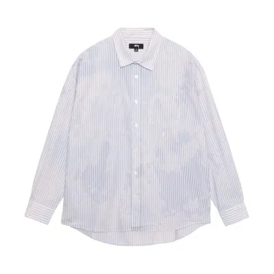 Pre-owned Stussy Bleached Poplin Classic Long-sleeve Shirt 'blue'