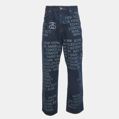 Pre-owned Stussy Blue Big Ol' City Link Print Denim Baggy Jeans L/waist 37"