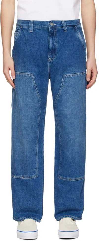 Stussy Blue Work Jeans In Wasb Washed Blue