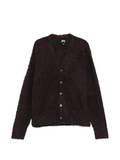Stussy Bouclé-knit V-neck Cardigan In Brown