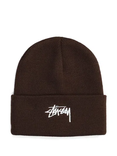 STUSSY BROWN LOGO BEANIE HAT