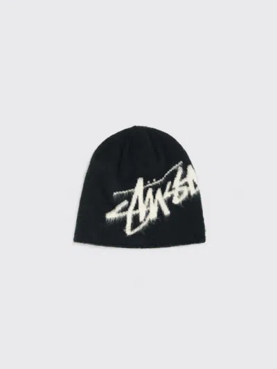 Stussy Brushed-out-logo Beanie Hat In Black