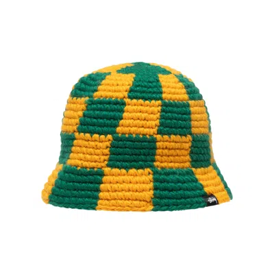 Pre-owned Stussy Bucket Hat Checker Knit 'evergreen' In Multi-color