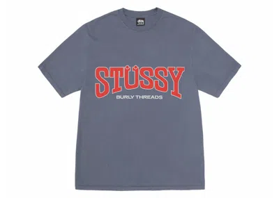 Pre-owned Stussy Burly Threads Pigment Dyed Tee Shirt In Indigo In Purple