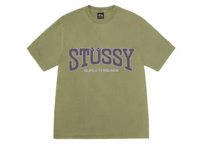 Pre-owned Stussy Burly Threads Pigment Dyed Tee Shirt In Olive