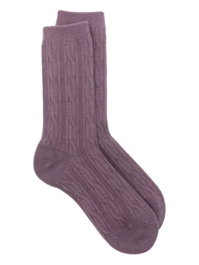 Stussy Cable-knit Cotton Socks In Purple